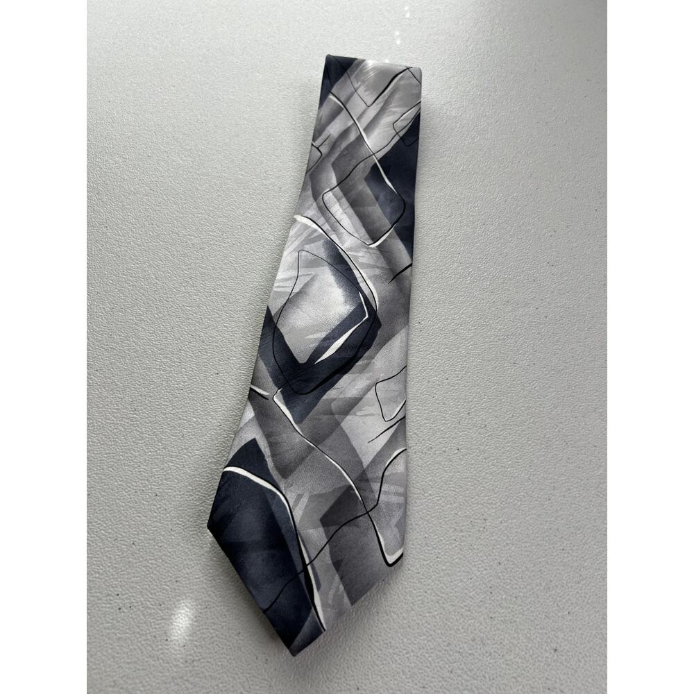 J. Garcia Moon Mountain Gray, Black Abstract Pattern 100% Silk Tie NWOT - Picture 3 of 9